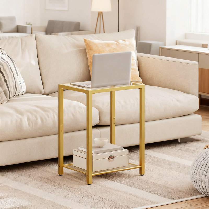 Set Of 2 Modern 2-Tier Side Tables With Tempered Glass, Space-Saving End Tables And Nightstands With Sturdy Metal Frame For Living Room, Bedroom, And Office