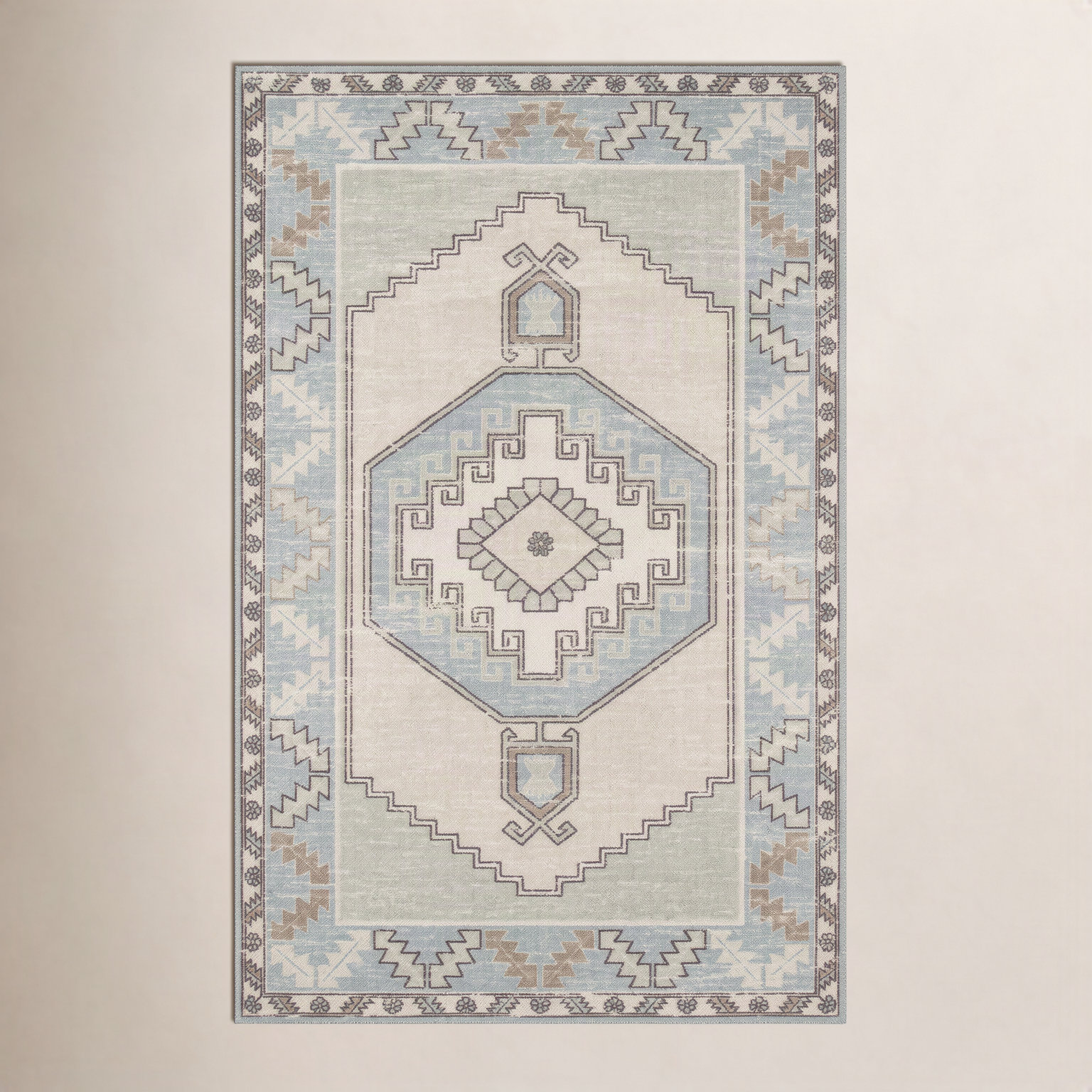 Fletcher Light Blue Beige Oriental Rug, Rectangle 6'6" x 9'