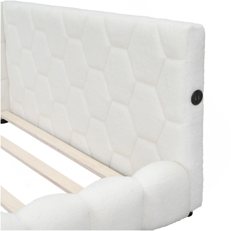 Lit plateforme double avec ports USB et ceinture à DEL, blanc