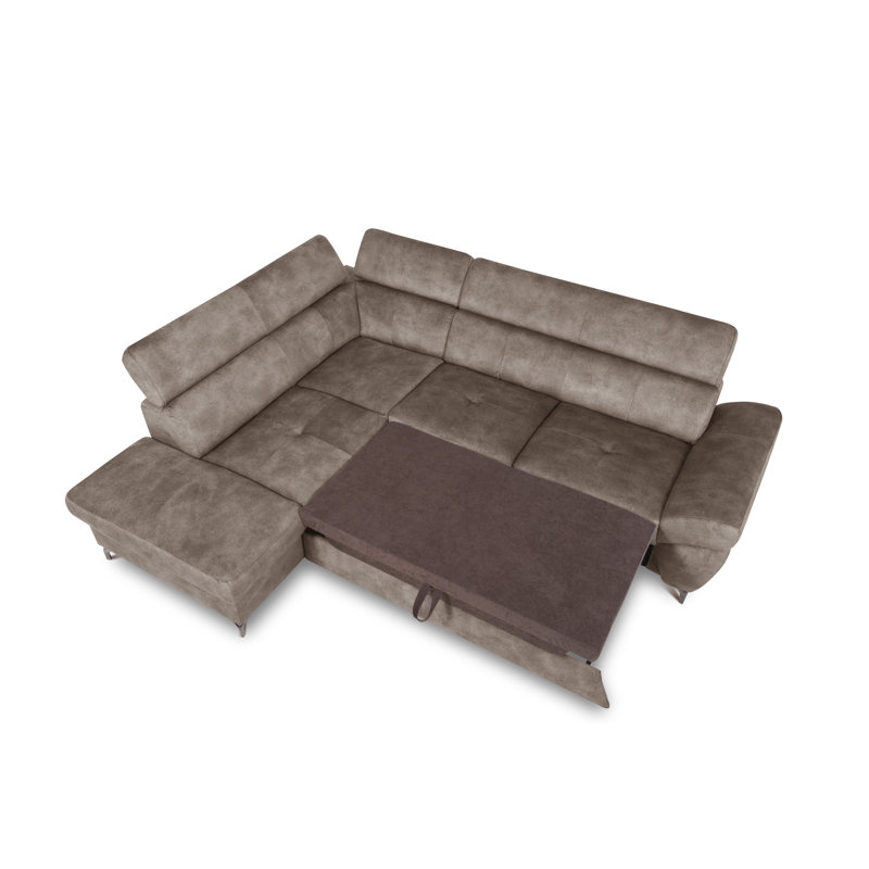 MONTANA Fabric Corner Sofa with Sleeping Function and Storage and Adjustable Headrests, Left Hand Facing, Brown