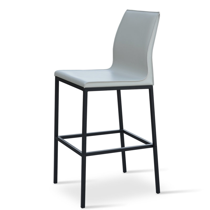 Polo Metal Bar Stool, Black Faux Leather, Black Powder