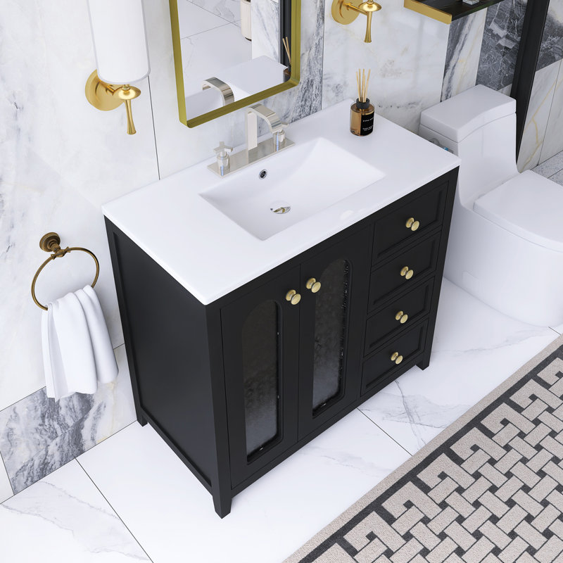 36 In. Elegant And Stylish Freestanding Bathroom Vanity, Black