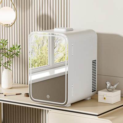 White 12L Mini Fridge with LED Mirror Door