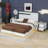 Modern High Gloss 3-Piece Bedroom Set Floating Bed Frame Queen Size Platform Bed With LED Light & 2 Nightstands