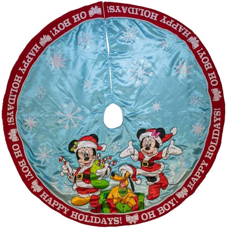 Kurt Adler Christmas Satin Tree Skirt with Mickey and Minnie, 48in