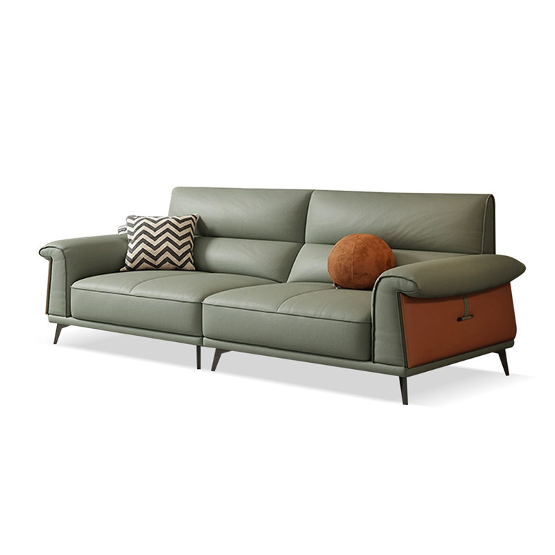 Causeuse-coussin standard en cuir véritable vert, H 32,68 po x l 86,61 po x P 37,01 po