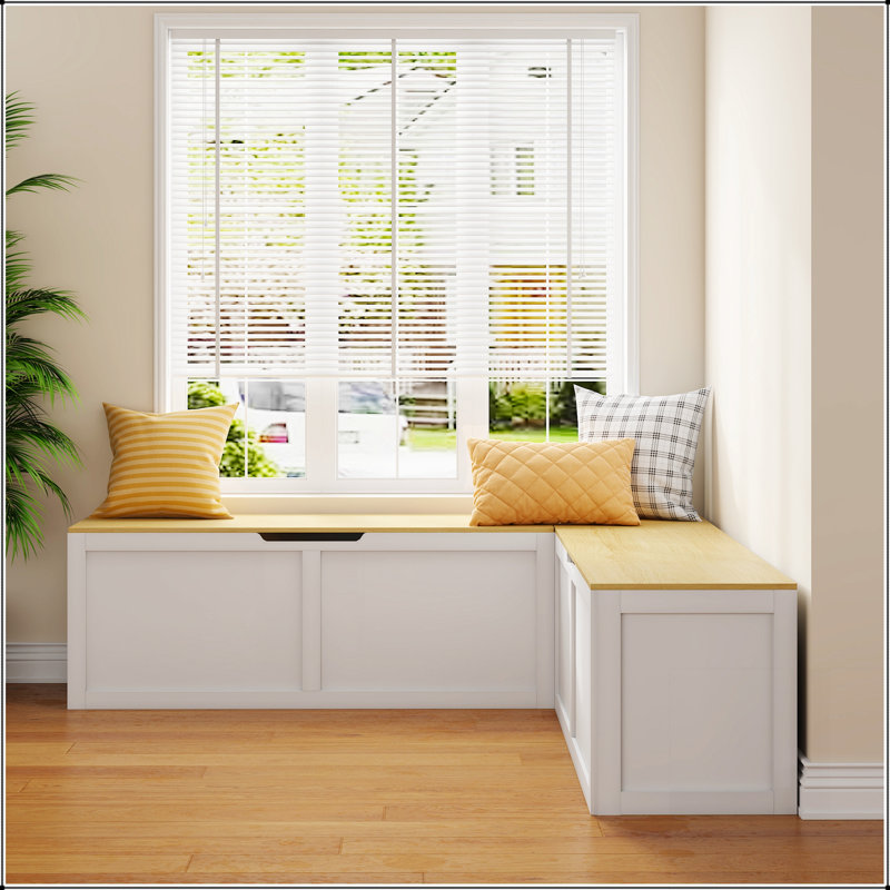 Right-Angle Light-Colored Storage Bench With Extra-Large Storage Compartment, Easy To Assemble