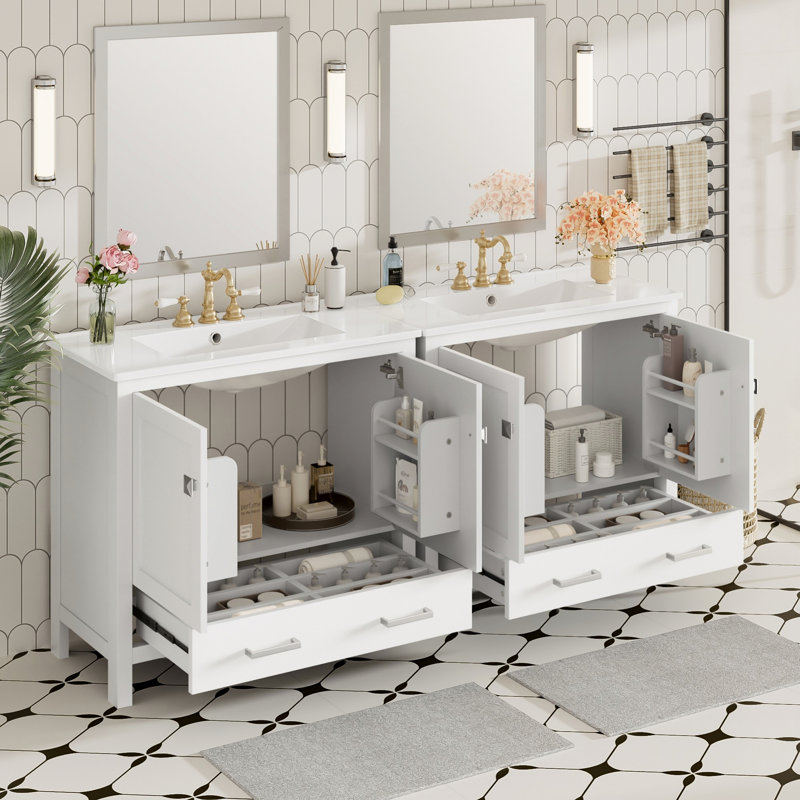 Meuble-lavabo pour salle de bain avec lavabo et portes à fermeture douce, meuble-lavabo pour l'organisation