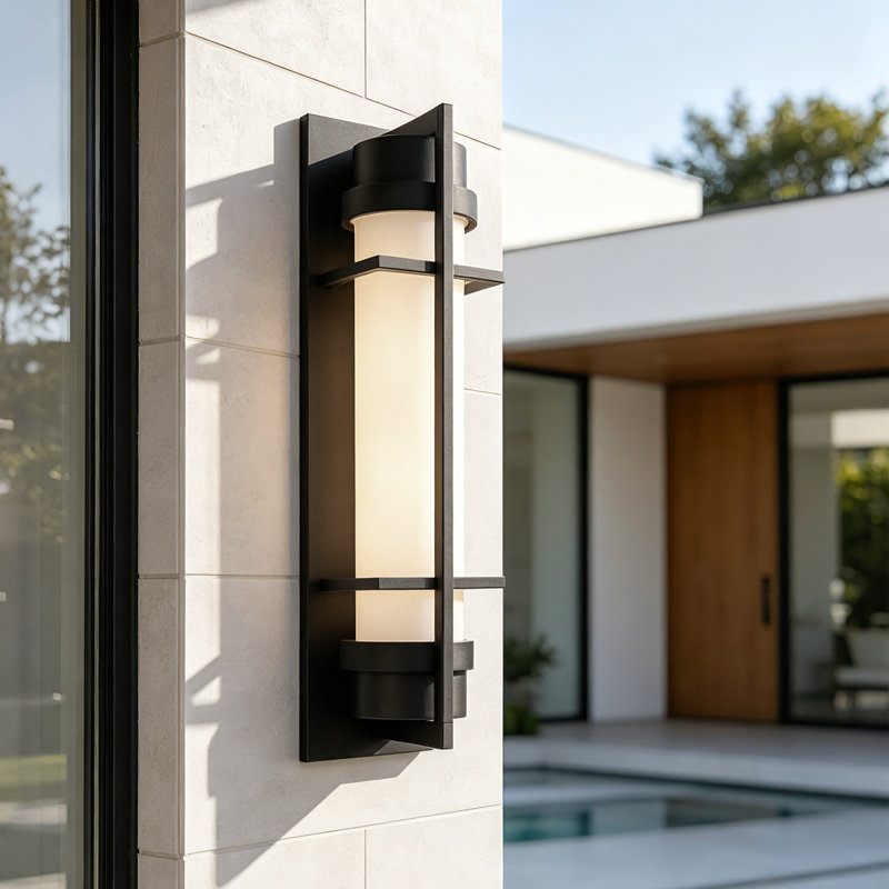 20" H Large Outdoor Wall Sconces Matte Black with Etched Opal Glass, 19.75" H x 5" W x 5.875" D