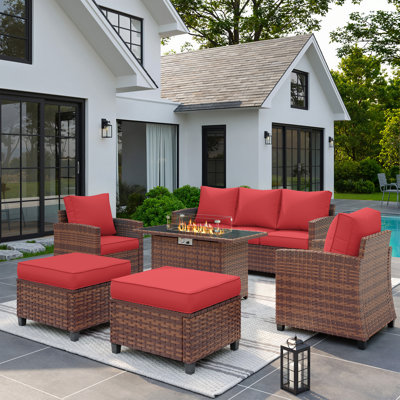 5-Piese Outdoor Conversation Sets With Fire Pit Table