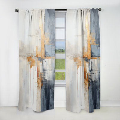 Arnault Abstract Beige Gold Road Collage IV - Collages Curtain - Velvet Room Darkening - 1 panel