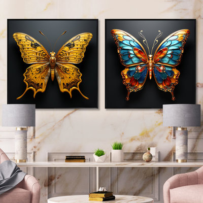 «Butterfly Expressionist Freedom» - Ensemble de 2 insectes et insectes carrés