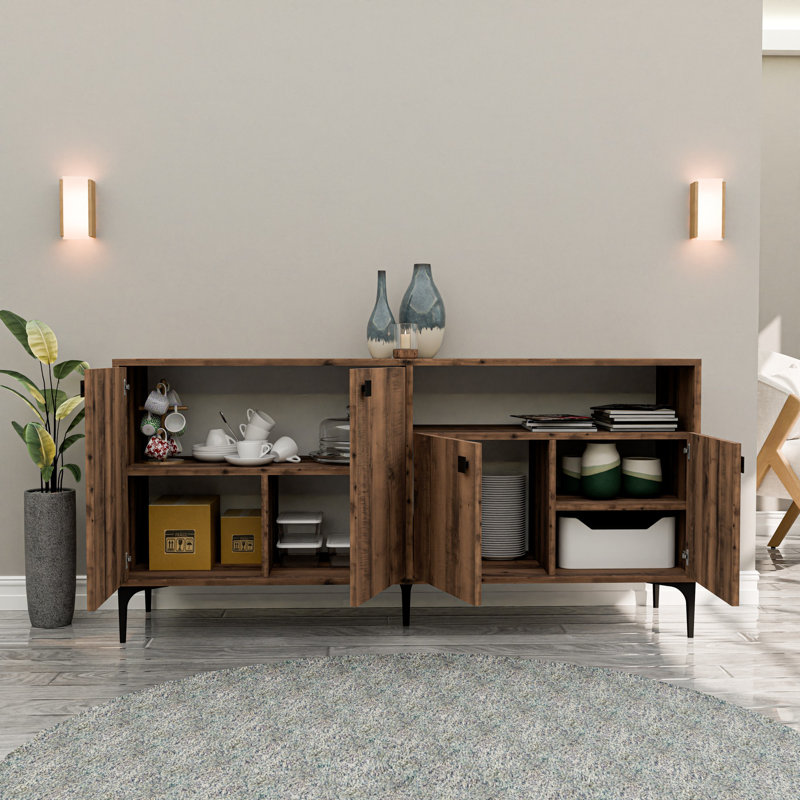 Stylish Console Table, Walnut Color, 63.0 x 30.6 x 15.7 inches | 100% Melamine Coated Chipboard, 16.0-inch Leg Height | Multiple Shelves, Wall-Mountable, Durable Plastic Legs | Perfect for Living Room & Entryway Decor