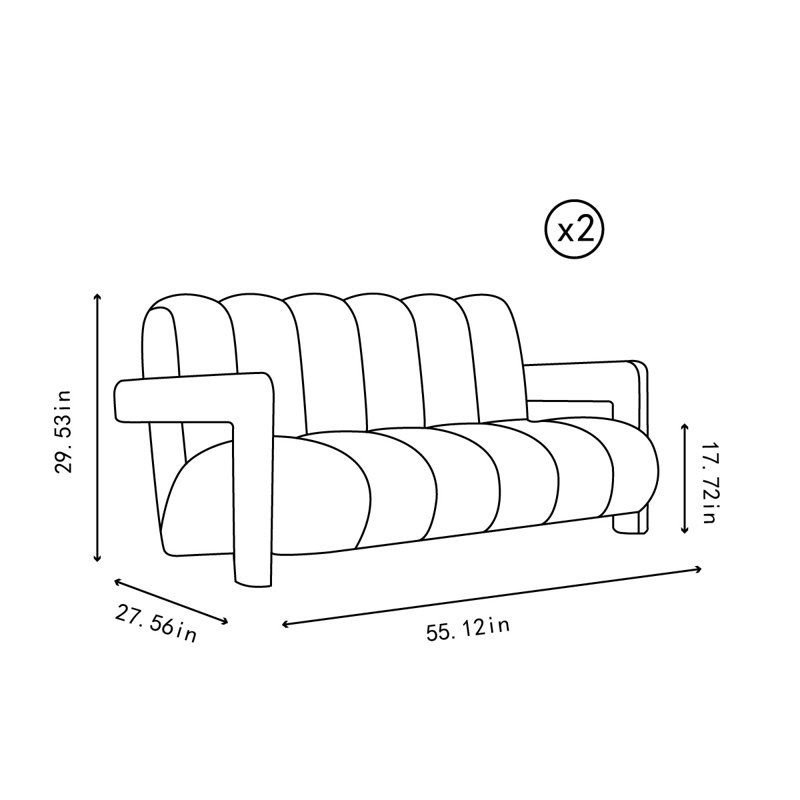Ensemble de 2 banquettes en velours double, Crème, H 29,53 po x l 55,12 po x P 27,56 po