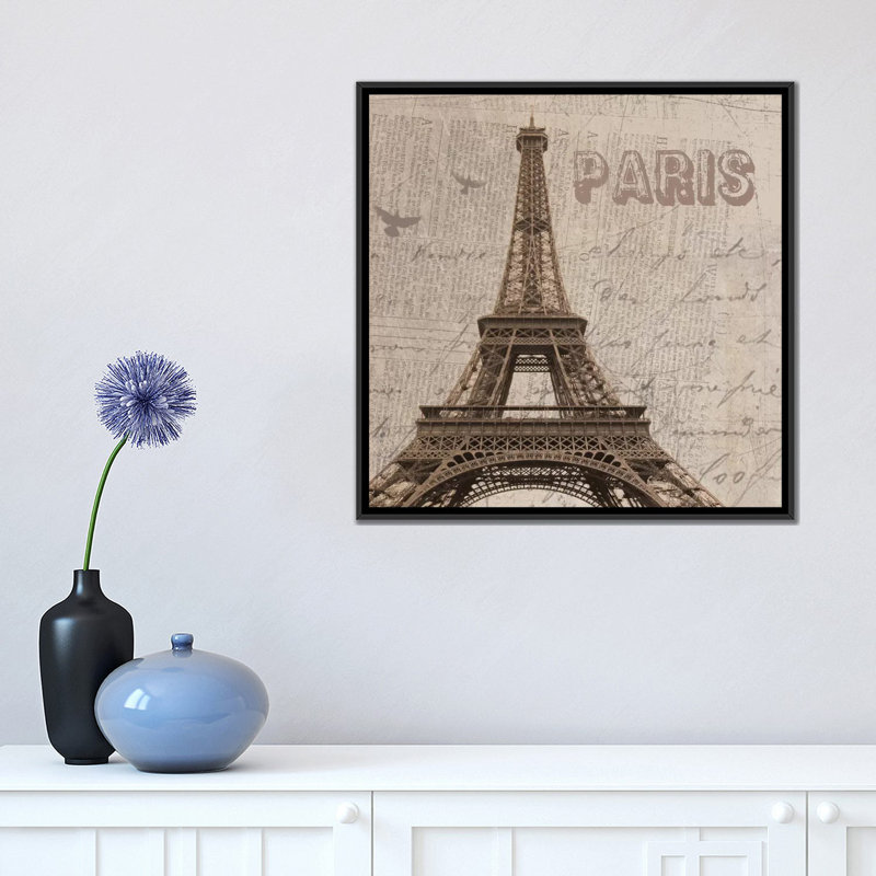 Paris I, impression sur toile tendue, H 18 po x l 18 po x P 1,5 po, Toile encadrée noire, Pas de tapis