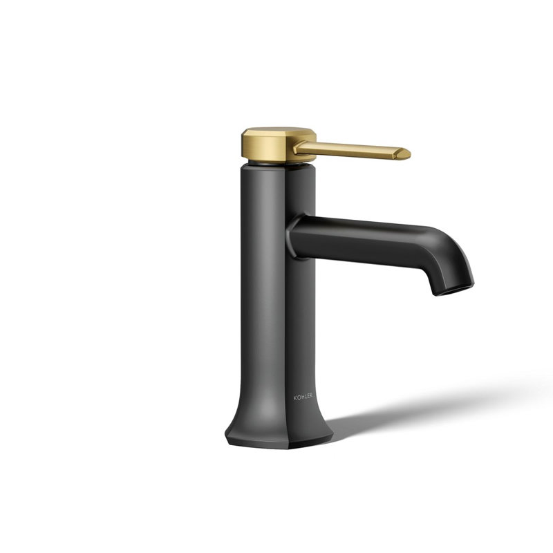 Robinet pour salle de bain à un trou Occasion, Noir mat avec laiton moderne