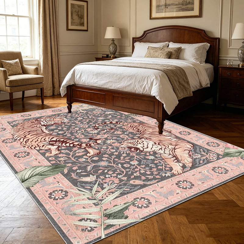 1PC Vintage Bohemian Tiger Tropical Floral Print area rugs for Living Room, Soft, All seasons, Easy-maintain, Washable Indoor mat, Farmhouse suitable for dining table, bedroom, study, entryway, backyard patio, Home Decor, Outdoor Decor.