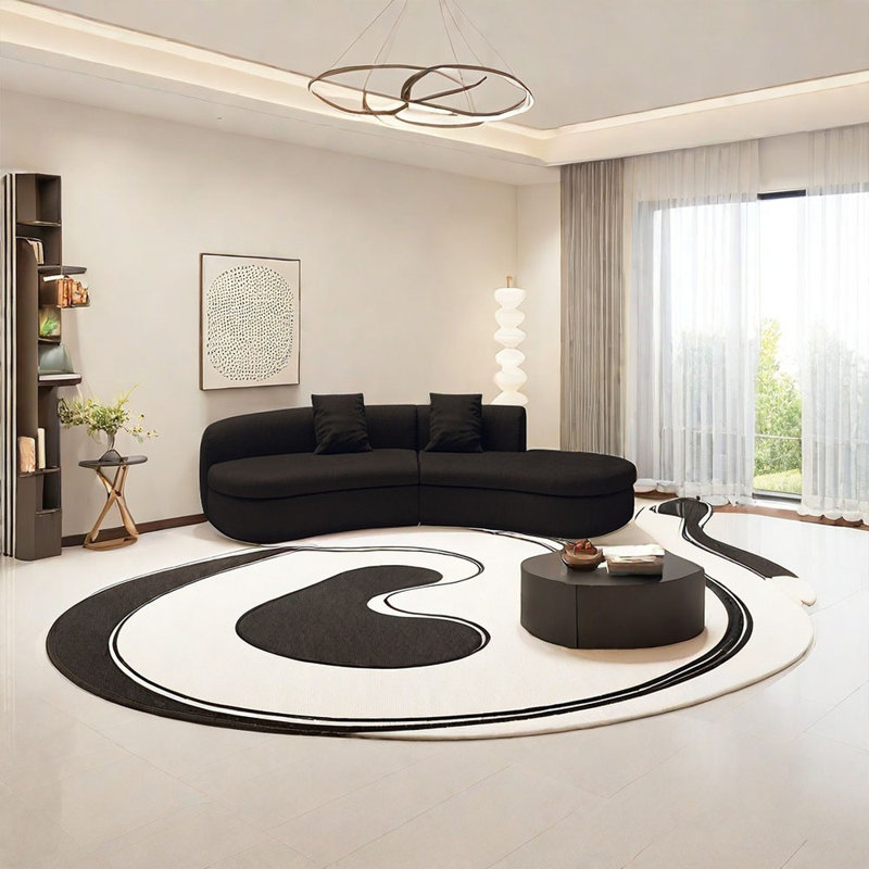 Canapé de coin noir semi-circulaire incurvé, H 25,59 po x l 78,74 po x P 35,43 po