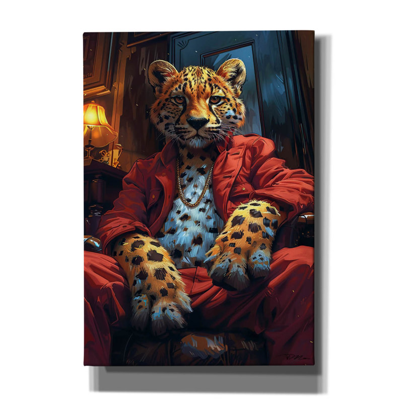 Art mural sur toile Epic Graffiti «Teenage Leopard In Red Dress» par Momart, H 26 po x l 18 po x P 0,75 po