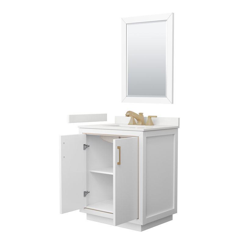 30'' W Single Vanity, White, White Quartz, Satin Bronze