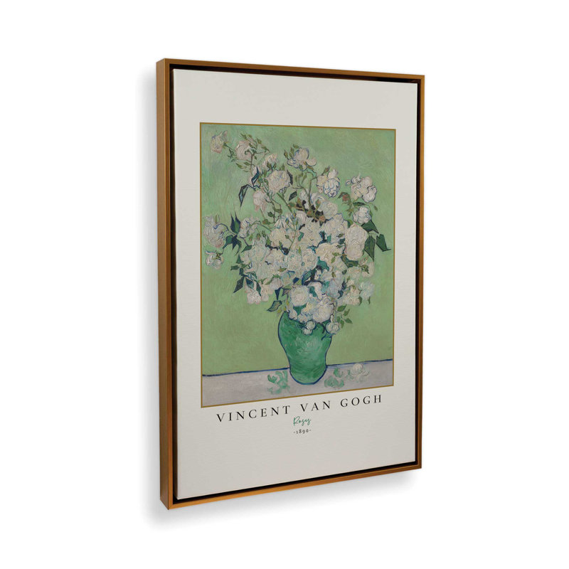 Van Gogh's Roses 1890, Cadre flottant or poli, H 18,75 po x l 12,75 po