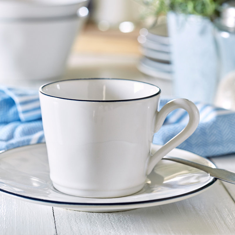Tasse et soucoupe en grès Beja, Blanc / Bleu