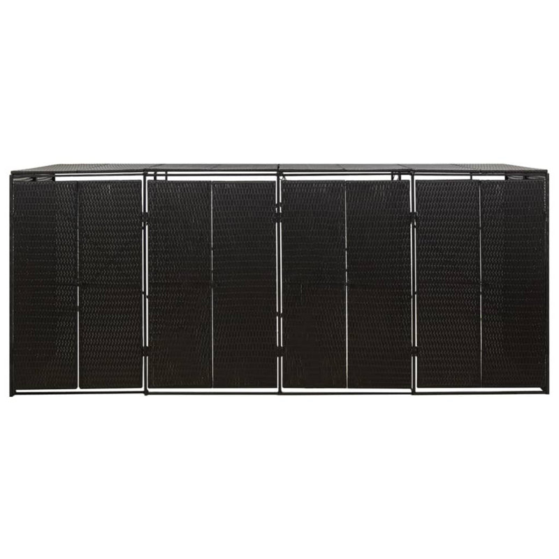 vidaXL Bin Store Trash Can Storage Quadruple Wheelie Bin Shed Poly Rattan, Black