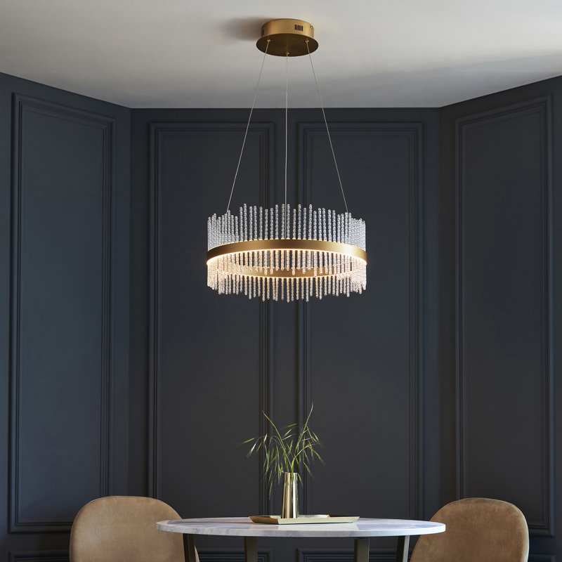 Angelisa 1 - Light LED Geometric Pendant, Brushed gold plated finish & clear glass, 200 H cm x 51 W cm