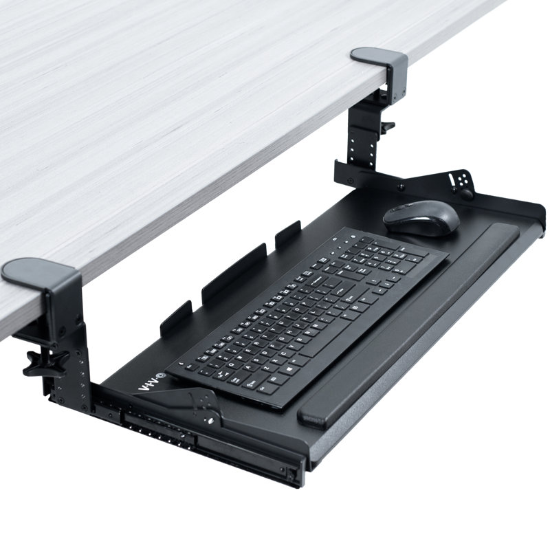VIVO Premium Height Adjustable Clamp-on Tilting Computer Keyboard and Mouse Tray