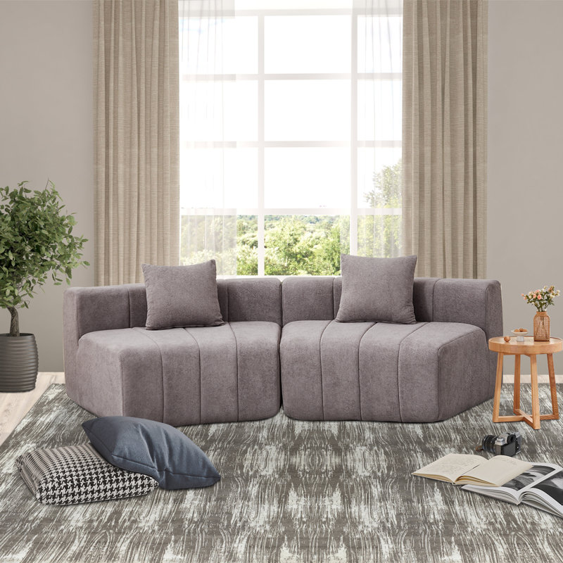 Canapé modulaire courbé en chenille avec 2 coussins - Conception semi-circulaire modulaire pour le salon, la chambre à coucher, le bureau ou le salon