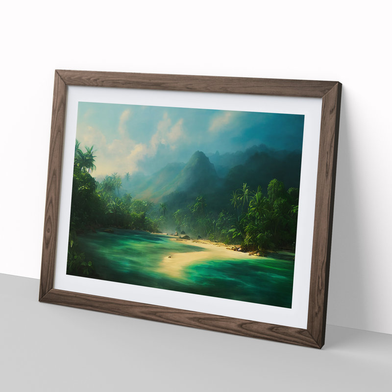 Tropical Forest Beach Vol.2 - Single Picture Frame Print, 46cm H x 64cm W x 2cm D, Walnut