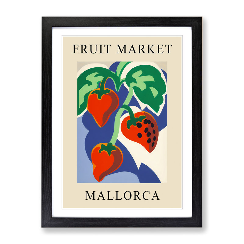 Mallorca Fruit Market Exhibition Strawberry - Single Picture Frame Print on Wood, 46cm H x 34cm W x 2cm D