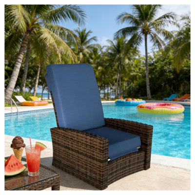 Fauteuil inclinable pivotant d'extérieur bleu foncé avec rotin en PE et structure en acier