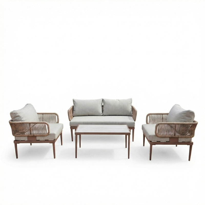 Soveria Outdoor Conversation Set - 2 Seat Sofa, 2 x Chairs + Table, Brown