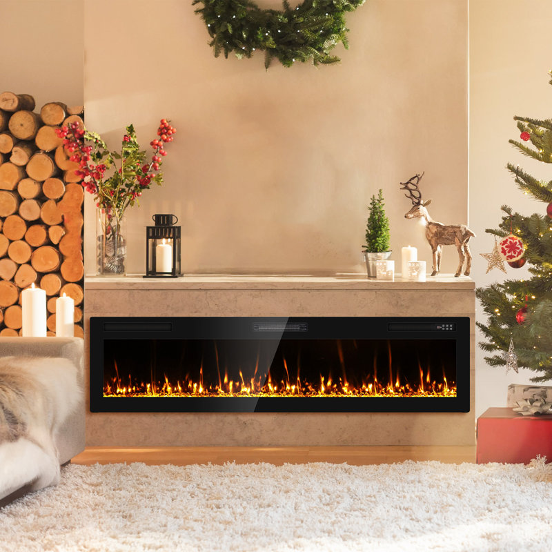 Recessed and Wall Mounted Fire Places Ultra Thin Narrow Beleze with Remote Control, Screen Control, Adjustable Flame Colors and Speed