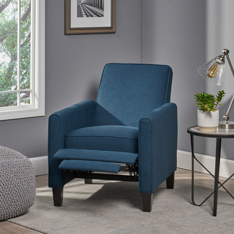 Cantalupo 26.75" W Manual Push Back Upholstered Club Recliner, Dark Blue 