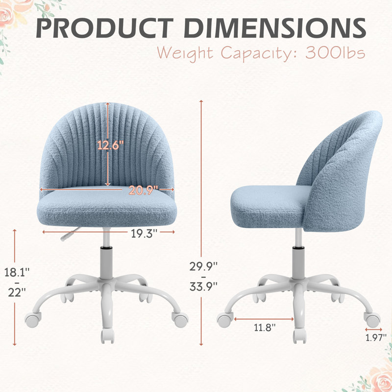 Task Chair  Velvet Make Up Chair Office Chair With Wheels, Blue, Blue