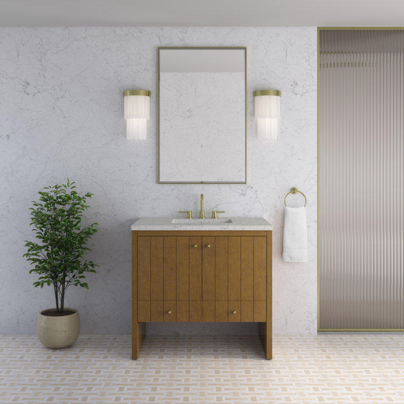 Hudson 36" Single Bathroom Vanity, Eternal Jasmine Pearl, 8" Widespread, Honey Oak