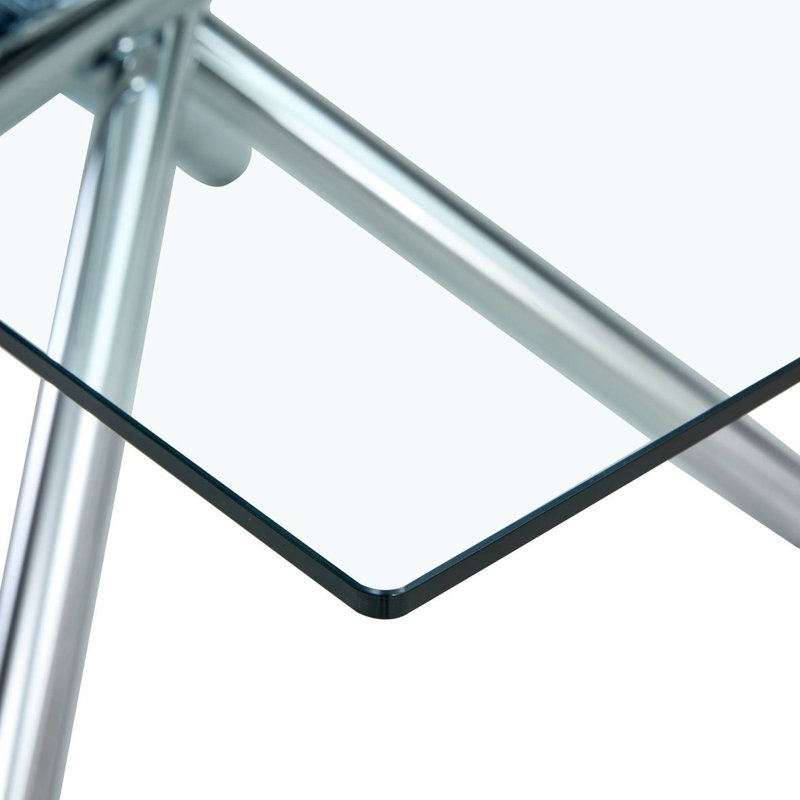 Large Modern Minimalist Rectangular Glass Dining Table with 0.39" Tempered Glass Tabletop and Chrome Metal Legs, for Kitchen Dining Living Meeting Room Banquet hall