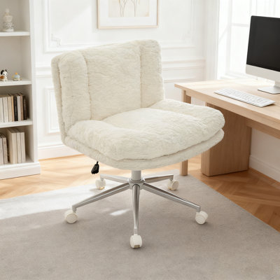 Wide Seat Criss Cross Legged Office Chair,Armless Office Desk Chair Modern Vanity Chair With Wheels