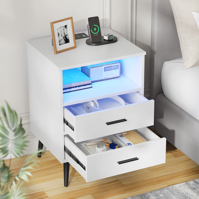 Boersma 45cm W Manufactured Wood Bedside Table, White