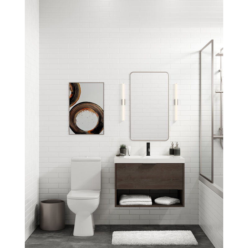 Modo 30" W Wall Mounted Single Bathroom Vanity, Matte White/Single, Matte Black, White Acrylic