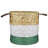 16" Beige White and Teal Braided Wicker Basket with Handles