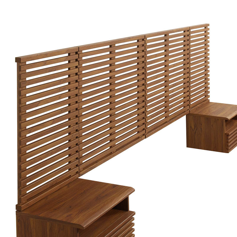 Render Wall Mount King Headboard and Modern Nightstands by Modway, Walnut