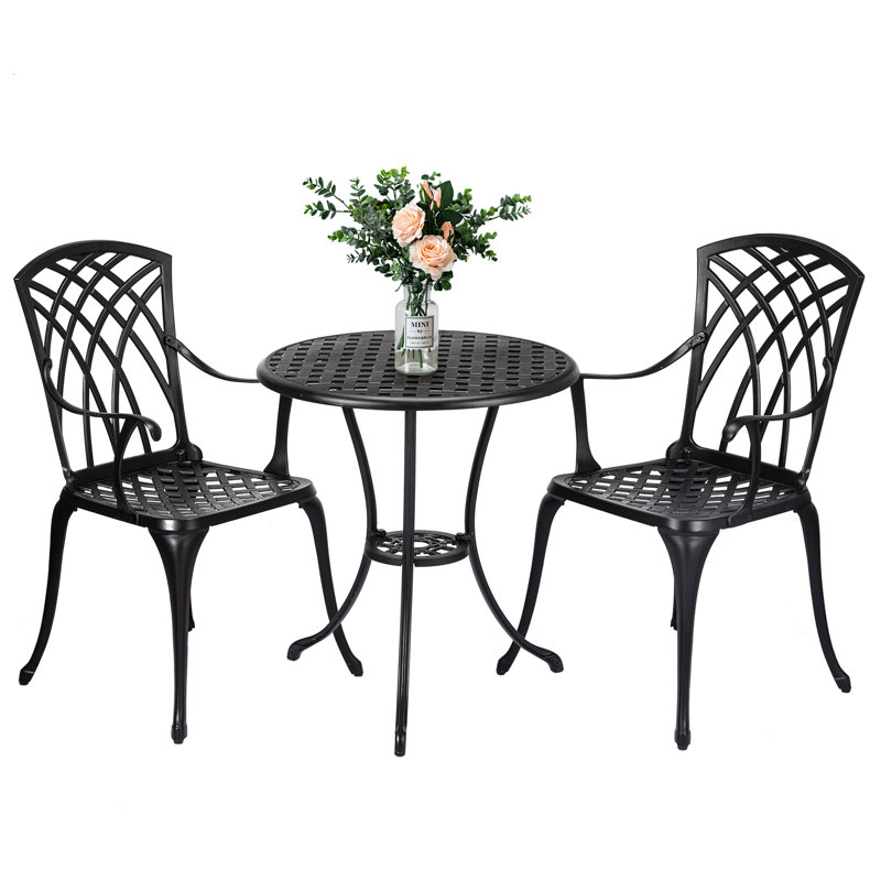 2 - Person Patio Dining Set with Round Table, Black
