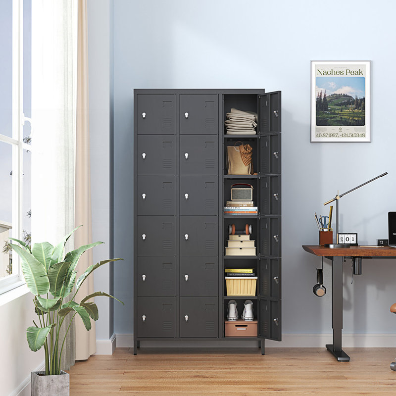 Casier en métal 18 portes avec serrure, armoire de rangement, armoire d'appoint, Noir