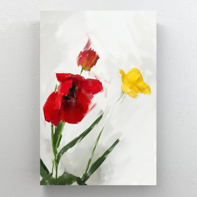 Yellow And Red Tulips In White Background - 1 Piece Rectangle Graphic Art Print On Wrapped Canvas