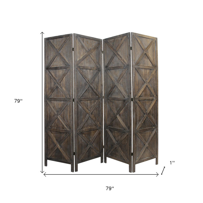 Rustic Dark Brown Wood 79'' Folding Room Divider