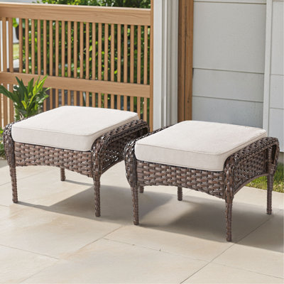 Ensemble de 2 repose-pieds d'extérieur en osier PE avec coussin pour la cour ou la terrasse