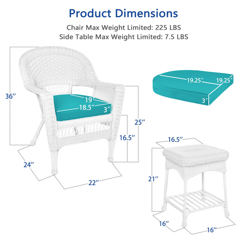 Byxbee 2 - Person Patio Conversation Set with Cushions, White, Turquoise